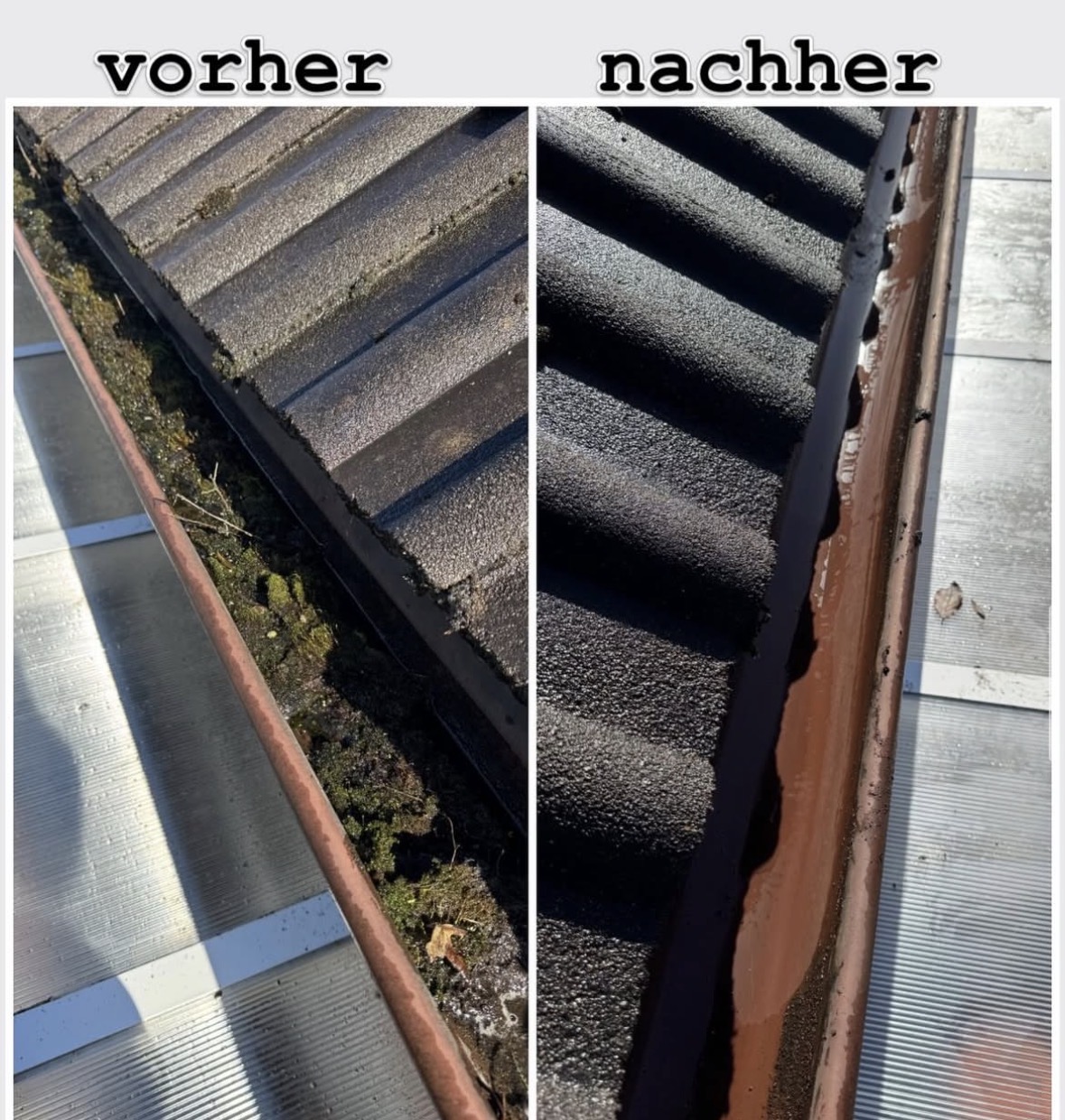 Dachrinne Vorher Nachher Reinigung